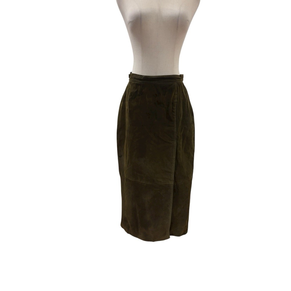 Vtg 80s Bagatelle Green Suede Leather Midi Skirt Sz‎ 10 Western Boho